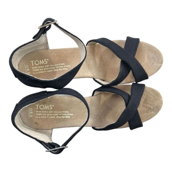 Toms Sierra Women's Canvas Open Toe Criss Cross Cork Wedge Heels Black Size 8.5 - Picture 8 of 11